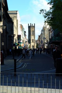 Church Tower Through Narrow Street